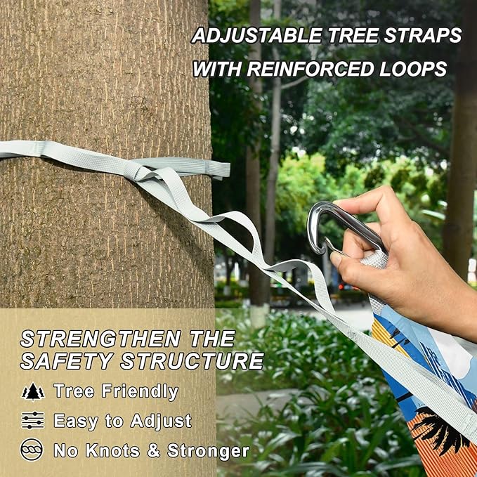 Camping Hammock Outdoor Hammocks for Outside Palm Tree Silhouette Beach Trees Portable Lightweight with Pockets Tree Straps Indoor