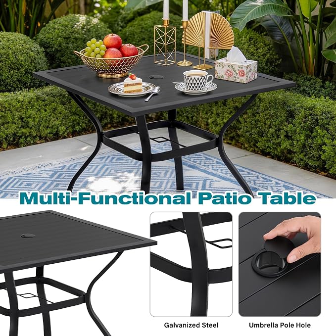 Set of 5 Outdoor Swivel Chairs with Patio Table,Patio Dining Chairs with 5" Thick Cushions,Outdoor Swivel Rocker Chairs with Umbrella Hole Weather Resistant Seating for Balcony Garden