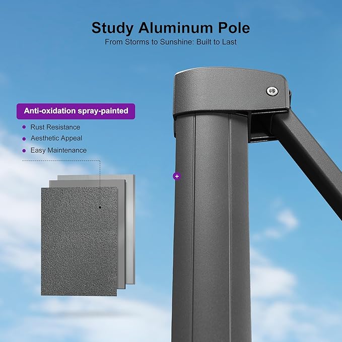 PURPLE LEAF 8' X 8' Swivel Outdoor Patio Aluminum Umbrella with Base Left-right Tilting Cantilever Offset Umbrella with UV Resistant Heavy Duty Fabric for Deck Pool Patio Backyard, Ocean Slate
