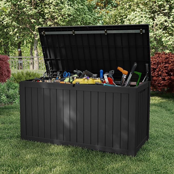 Large Outdoor Storage Box Waterproof, UV Resistant Resin Deck Box for Patio Furniture,Garden Tools,Cushions (Black, 180 Gallon)