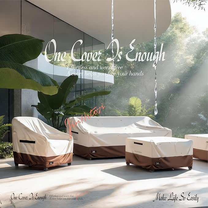JinHrtoyi 3-Seater Outdoor Couch Cover, 93Wx40Dx35H inches Outdoor Furniture Covers Waterproof,100% Waterproof Heavy Duty Patio Furniture Covers,Beige&Brown Modern Style Outdoor Sofa Cover