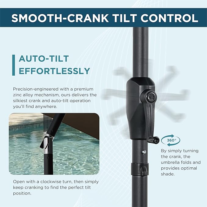 9FT Outdoor Patio Umbrella with Crank Lift & Auto Tilt - Market Umbrella, 8 Heavy-Duty Ribs, UV Resistant & Water-Repellent for Garden, Deck, Poolside & Backyard