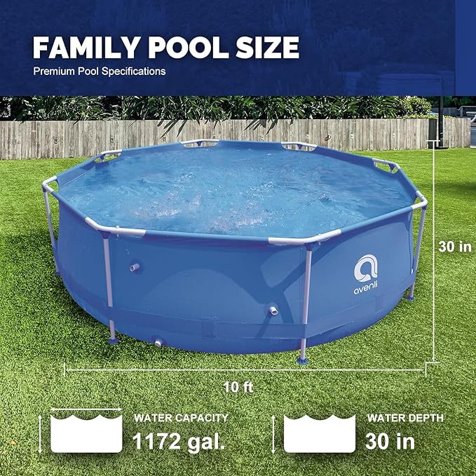DIMAR GARDEN 10ft x 30in Above Ground Swimming Pool, Steel Frame Round Swimming Pool