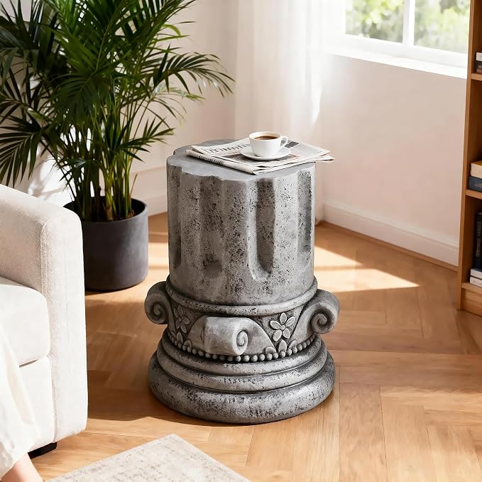 Cement Outdoor Side Table, Modern Round Garden Stool Accent Table, MGO Patio End Table Indoor Outdoor Living Room Patio Deck Garden