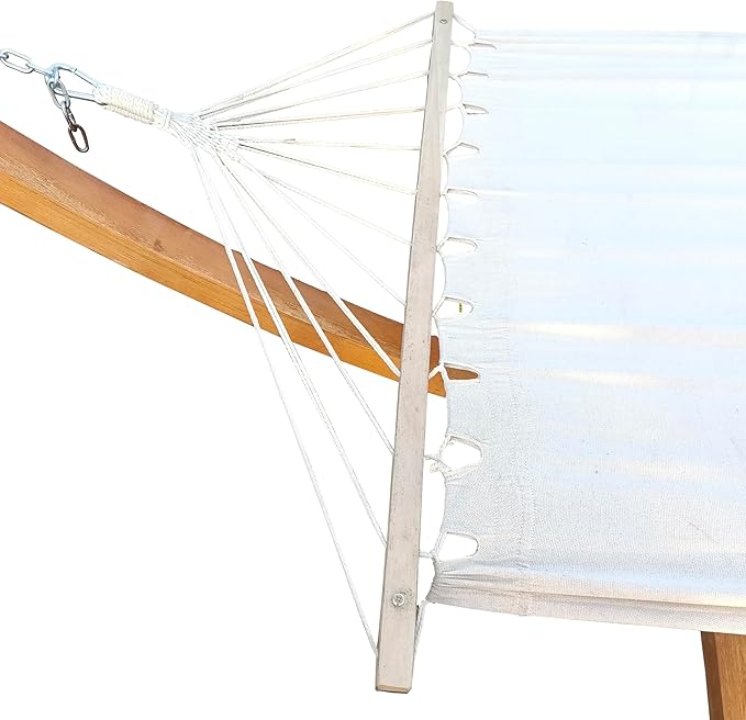 1-Person Hammock with Stand Set Indoor Outdoor Standalone Plywood & Canvas White for Backyard Patio Bedroom