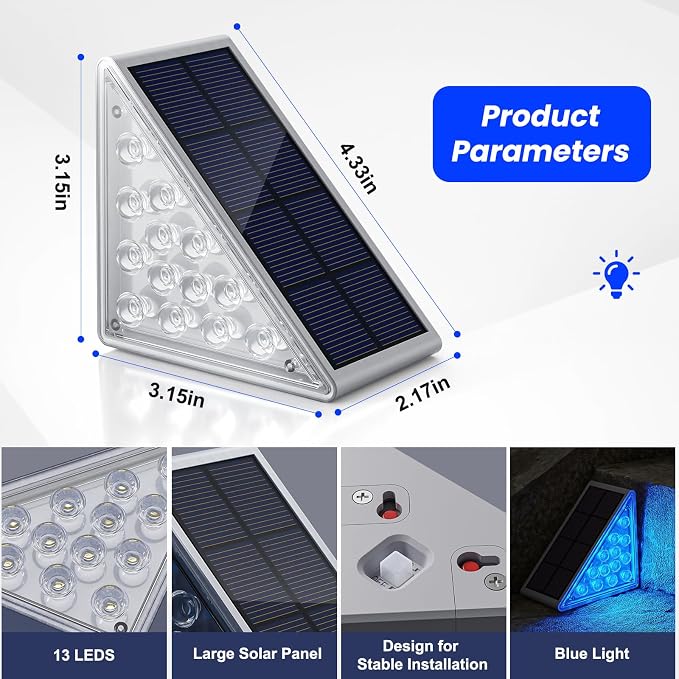 Solar Step Lights,6 Pack Blue LED Outdoor Step Lights, Stair Lights Outdoor for Patio, Fence, Yard, Walkway, Solar Powered Auto On/Off, IP67 Waterproof, Easy Install