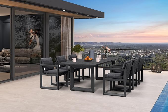 PURPLE LEAF 7-piece Outdoor Dining Set Aluminum Luxury Patio Furniture Table and Chairs Set with Removable Thick Cushion Rectangular Patio Dining Sets for Small Backyard Garden Porch Deck, Grey