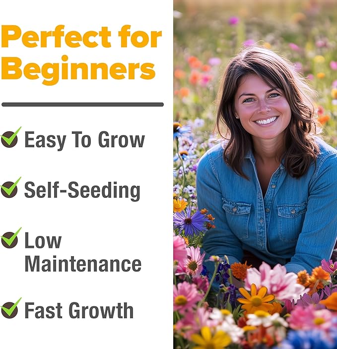 HOME GROWN Premium Wildflower Seeds Bulk Mix | 89,000+ Non-GMO Native Perennial Flower Seed for Planting | 23 Varieties for Bees, Butterflies & Birds | Full Sun & Shade | 2 oz
