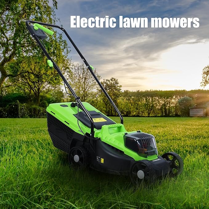 Electric Lawn Mower 1600W Self-Propelled Lawn Mower Cordless Brushless with 30L Grass Tank Brushless Motor Three Adjustable Height 25 45 65mm 3600Rpm US Plug