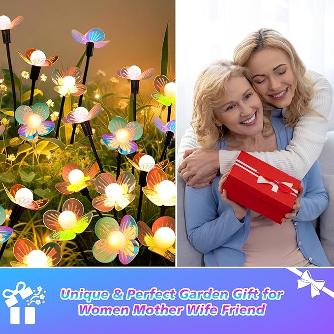 MRHEPHAESTUS Solar Garden Lights, 4 Pack 24 LED Solar Swaying Flower Light, Waterproof Firefly Lights Outdoor Fairy Light for Garden Patio Yard Pathway Flower Bed Decoration