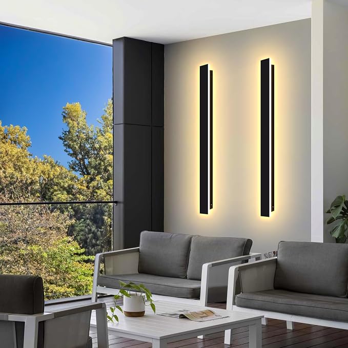 Outdoor Wall Light LED Long Wall Sconce 23.63in Ip65 Waterproof Black Modern Outdoor Lights 3000k 20W Metal Exterior Light Fixture For Porch Light Patio Front Door Yard Garden Villa Living Room