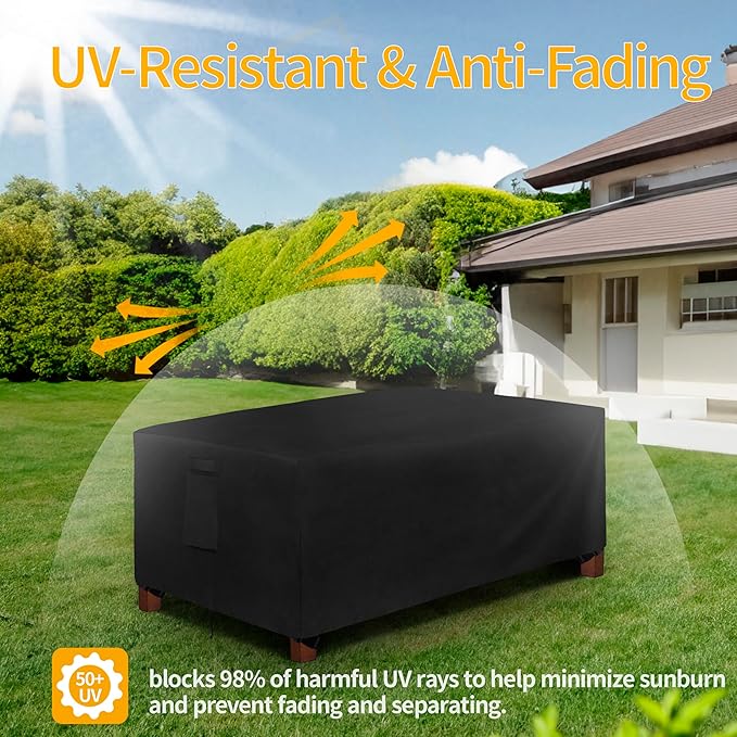 Easy-Going 600D Heavy Duty Rectangular Table Cover UV Resistant and Waterproof Outdoor Lawn Patio Furniture Cover (72" Lx44 Wx23 H, Black)