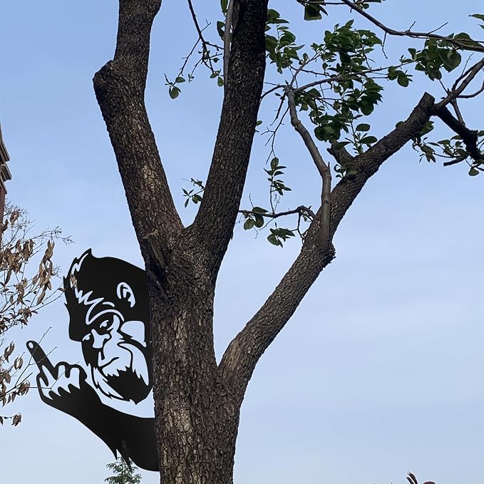 15 IN Sasquatch Peek Flip Off Metal Sign Bigfoot Yard Decor | Funny Big Foot Cutout Plaque Sculpture Silhouette Tree Fence Garden Patio House Wall Porch 15x10 IN Middle Finger