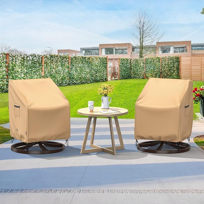 Swivel Patio Chair Covers, 2 Pack Waterproof Outdoor Rocking Chair Covers, Lawn Patio Furniture Covers, Heavy Duty Lounge Chair Cover, 33" W×37" D×38.5" H, Brown