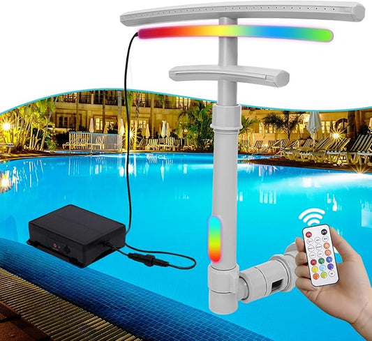 Pool Fountain with Lights for Above and Inground Pools, Dual-Layer Spray Solar Power Pool Waterfall Sprinkler Chiller Aerator, Water Fountain Swimming Pool Accessories with 9-Color Lights and 4 Modes