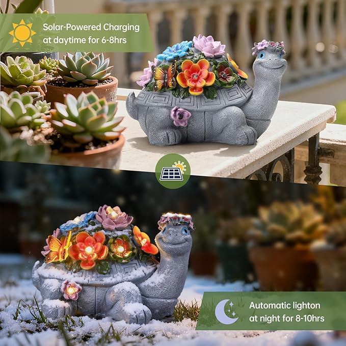 Large Solar Turtle Garden Statue,Outdoor Animal Statues for Garden,Yard,Lawn,Patio,Porch, Balcony, Unique Birthday Gifts for Mom, Women, and Grandma