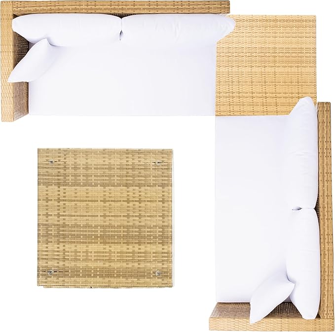 SAFAVIEH Outdoor Collection Helga Natural/White Wicker Conversation Patio Set