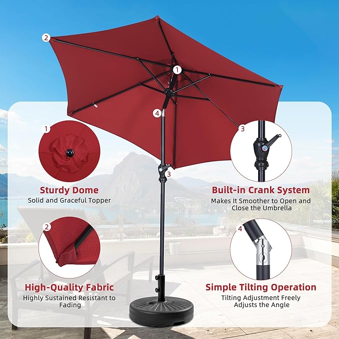 7.5FT Patio Umbrella, Outdoor Table Umbrella, Market Umbrella with Push Button Tilt and Crank for Garden, Lawn, Deck, Backyard & Pool