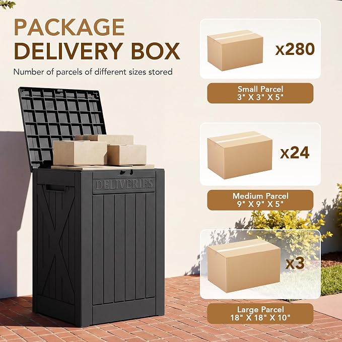 Lockable Outdoor Storage Box 52 Gallon, All-Weather Resin Deck Box for Patio, Garden, Pool, Organizes Furniture Cushions, Gardening Tools, Pool Accessories, Black