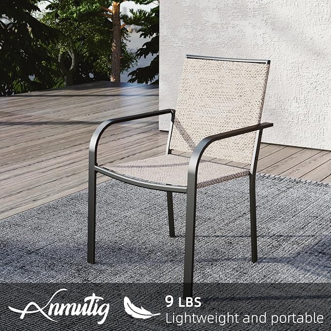 Anmutig Outdoor Square Table and 4 Chairs Set, 2.92 ft Patio Table with Umbrella Hole and Beige Chairs Small Furniture 5 Piece