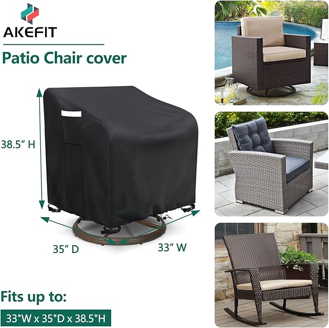 AKEfit Outdoor Swivel Lounge Chair Cover 2 Pack,Heavy Duty Waterproof Patio Chair Covers for All-Weather Protection Outdoor Lawn Furniture,Black-33Wx35Dx38.5H inches