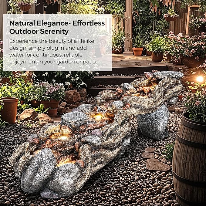 Jocoevol 60" Long Cascading Outdoor Rock Water Fountain, 5-Tier Tranquil River Waterfall, Realistic Rock Design, Serene Flowing Water Sound for Outdoor Garden, Patio, Landscaping, Home Decor
