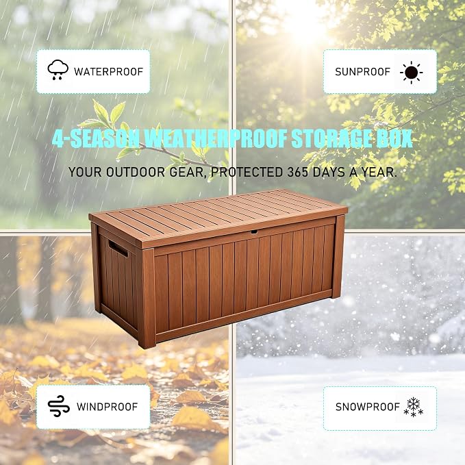 Outdoor Storage Solution with Deck Box Design, Multi-purpose Patio Furniture for Garden Tools, Shoe Storage & Cushions, Strong Storage Bins with Lids Style (brown)
