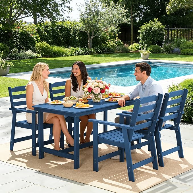 FUNBERRY Outdoor Dining Chairs Set of 4, HDPE Patio Chairs for Outside | Wood-Grain, HDPE All Weather, No Rot or Rust or Crack, UV Fade Shield, 330LBS Weight Capacity, Easy-Clean for Outside