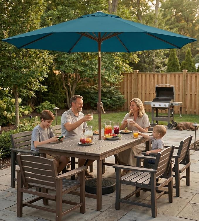 10FT Patio Umbrella, Outdoor Umbrella with Push Button Tilt and Crank, 8 Sturdy Ribs, UV Protection & Waterproof Market Umbrella for Pool, Backyard, Beach,Deck (Lake Blue)