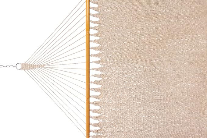 Double Hammock with Hand Tightly Woven Rope Net, Solid Spreader Bars, 12FT for 2 Persons, Caribbean Type, All Weather for Outdoor, Coastal Relaxtion, 450LBS Capacity, Warm Oatmeal