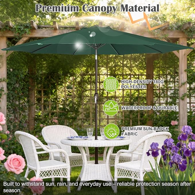 Blissun 10FT Outdoor Patio Umbrella, Outdoor Table Umbrella, Yard Umbrella, Market Umbrella with 8 Sturdy Ribs, Push Button Tilt and Crank