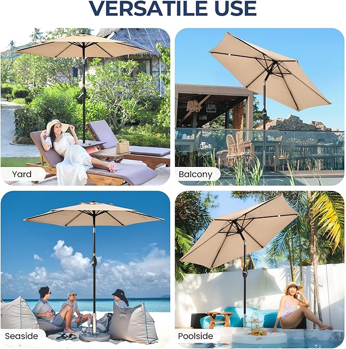 Wisteria Lane Outdoor Patio Umbrella, 7.5' Patio Umbrella, Market Umbrella, Large Outdoor Umbrella, Metal Pole Umbrella with Push Button Tilt and Crank, Polyester Canopy