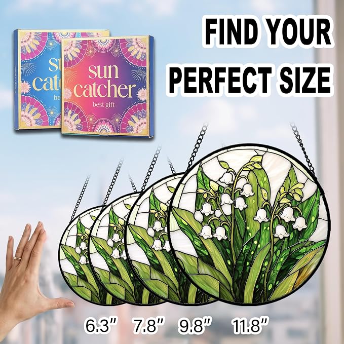 Birthday Gifts for Women - Lily of the Valley Faux Stained Glass Window Hanging Sun Catcher for Door Garden Acrylic Decor Mother's Day Christmas May for Mom Nana Grandma Sisters 9.8"