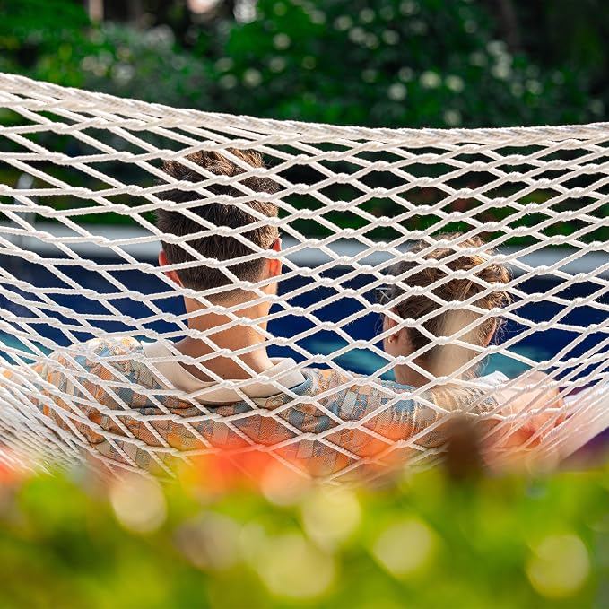 Lazy Daze Hammocks Double Rope Hammock with 13 FT Curved Steel Heavy Duty Stand for Outside, Backyard, Patio, 450 Lbs Capacity, Natural
