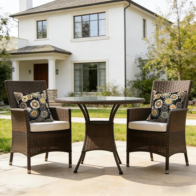 LVTXIII Outdoor/Indoor Throw Pillows, Decorative Throw Pillows with Inserts, 18"x18" Square Pillows for Bed, Couch, Sofa and Patio Furniture, Set of 2, Black Yellow Crosby