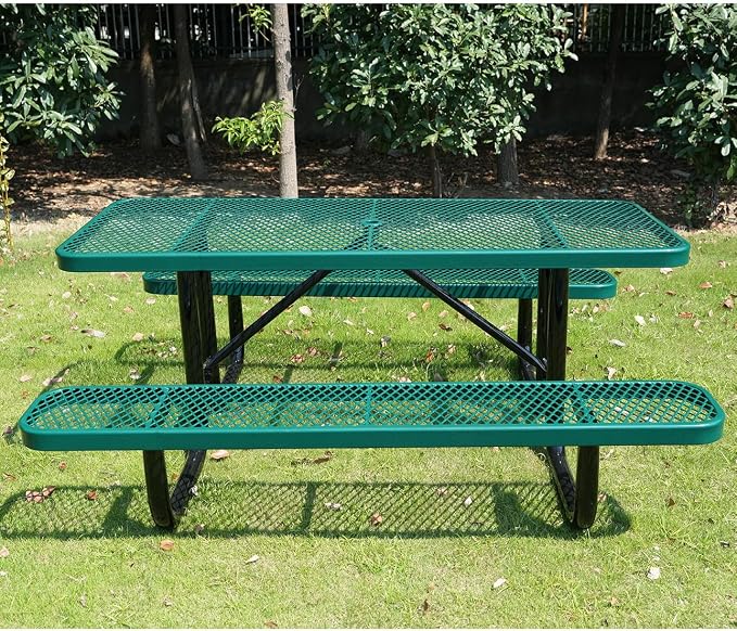 6' Rectangular Picnic Table, Expanded Metal, Green (72" Long)