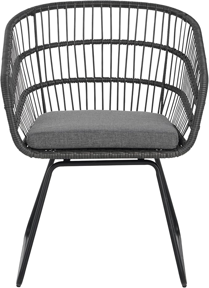 Christopher Knight Home Terry Acacia Wood Patio Dining Set for 6, Rectangular Patio Dining Table and Faux Rattan Chairs Set of 6, 7 Piece Outdoor Dining Set with Cushion and Iron Frame, Teak+Gray