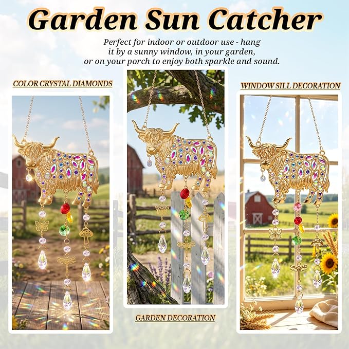 Highland Cow Gifts for Women, Hanging Crystal Suncatcher for Window | Home Garden Farmhouse Decor，Mothers Day Birthday Christmas Gifts，Farm Animals Highland Cow Gifts for Mom Grandma Friends