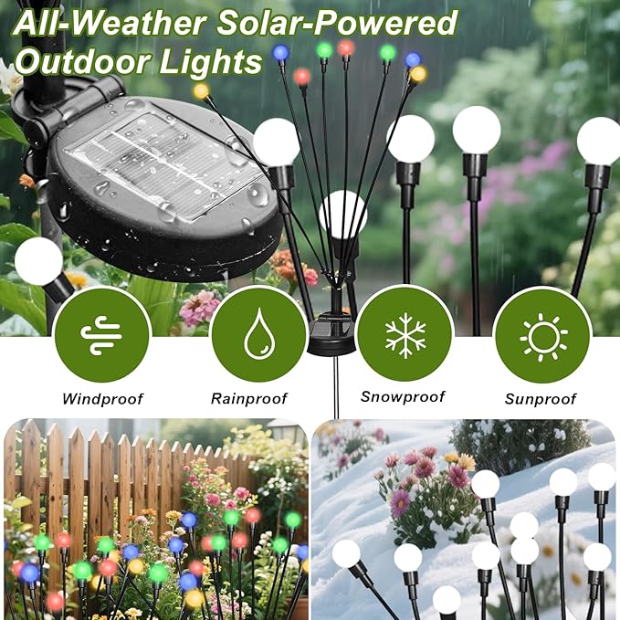 4 Packs Firefly Lights Solar Outdoor, 24 LED Multicolor Solar Walkway Light Outdoor, Waterproof Garden Decor with 2 Modes, Lawn Lights for Front Yard Backyard Yard and Pathway