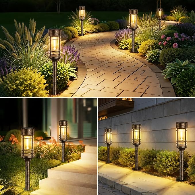 LETMY 12 Pack Brown Solar Pathway Lights Outdoor, Bright Solar Lights Outdoor Waterproof IP65, Solar Garden Lights Outdoor for Yard Walkway Driveway Landscape Garden Decor (Bronze)