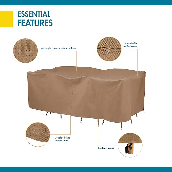 DUCKCOVERS Essential Water-Resistant 96 Inch Rectangular/Oval Patio Table & Chair Set Cover, Outdoor Table Cover