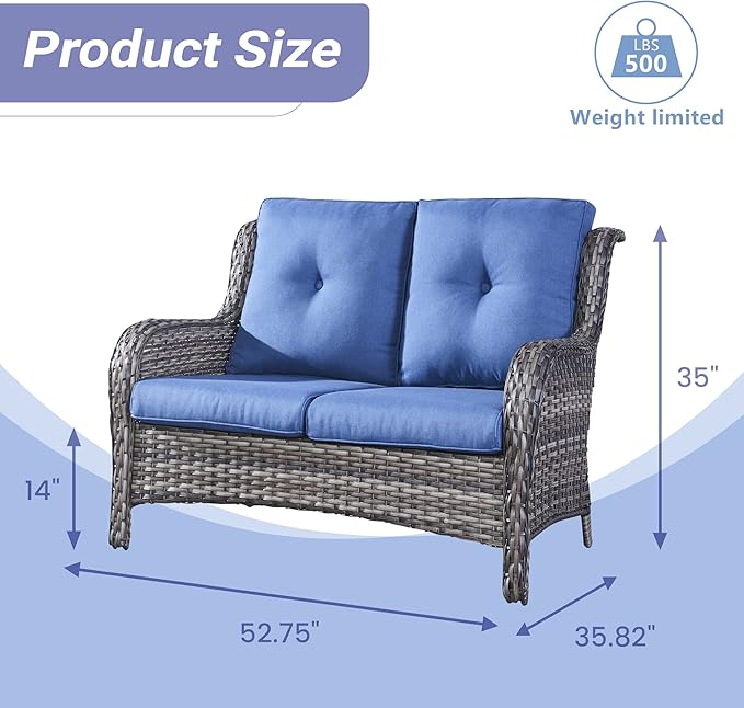 HUMMUH 5 Pieces Outdoor Furniture Patio Furniture Set Wicker Swivel Patio Chairs with 2 Seater Outdoor Sectional Sofa/Patio Loveseat with Ottomans