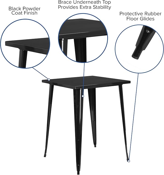 EMMA + OLIVER Commercial Grade 31.5" Square Black Metal Indoor-Outdoor Bar Height Table
