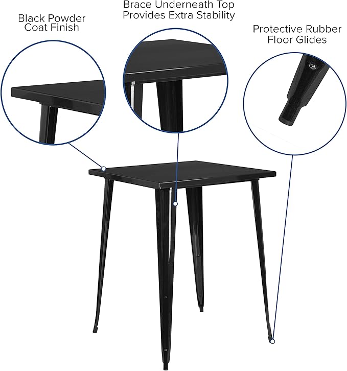 BizChair Commercial Grade 31.5" Square Black Metal Indoor-Outdoor Bar Height Table