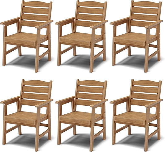 YEFU Outdoor Dining Chairs Set of 6: All-Weather Outdoor Chairs Set of 6 with Wide Seat and Armrests - Heavy-Duty Furniture Set Modern Patio Dining Chair for Outside/Deck/Pool 350lbs Capacity Teak