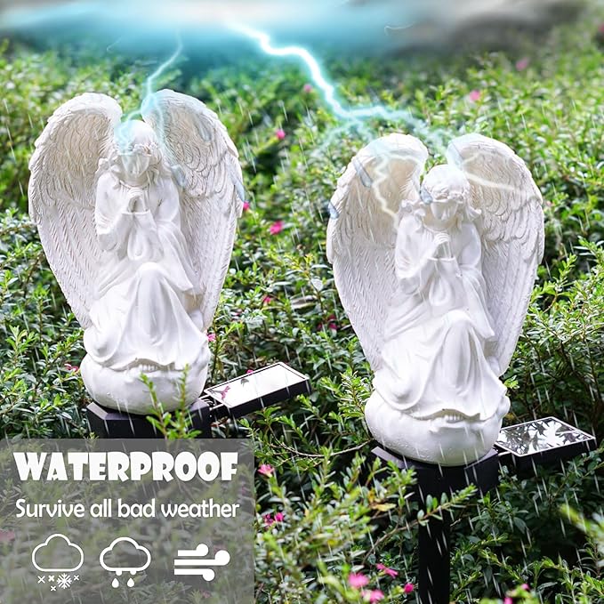 SmilingTown Solar Garden Lights Resin Warm White LED Figure Waterproof Decorations with Stake for Outdoor Yard Pathway Outside Patio Lawn Decor 2 Pack (Angle)