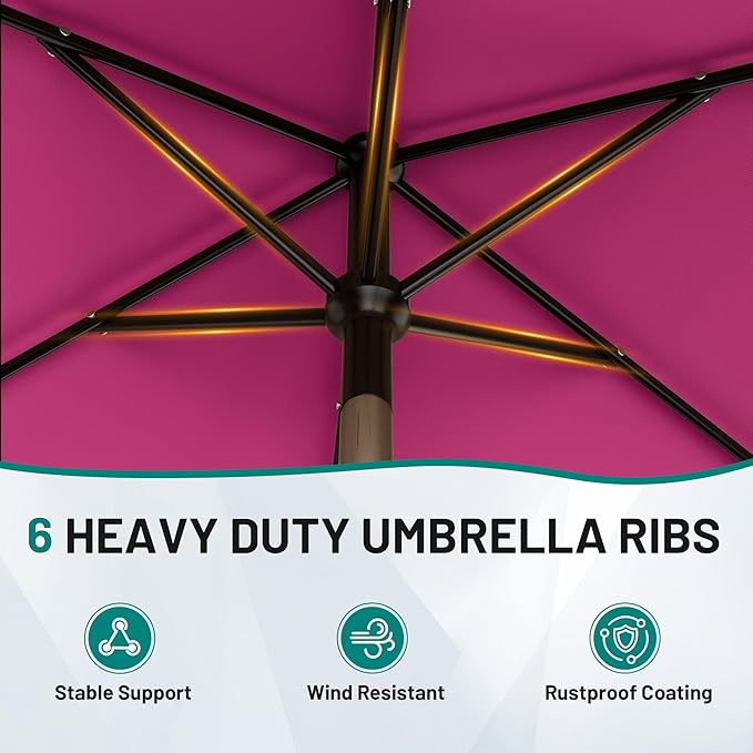 AreShark 6.5' x 10' Rectangular Patio Umbrellas for Outdoor, Outdoor Table Umbrella, Large Outdoor Patio Umbrellas with 6 Sturdy Ribs for Pool, Garden, Deck & Market (Rose Pink)