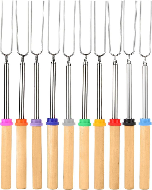 BEARCLAW Smores Sticks for Fire Pit - Accessories for Campfire Marshmallow Roasting Sticks Smores Kit Outdoor-Smore Skewers Hot Dog Fork For Outside, Camping Essentials Bonfire Gear Long 32" 10 Pack