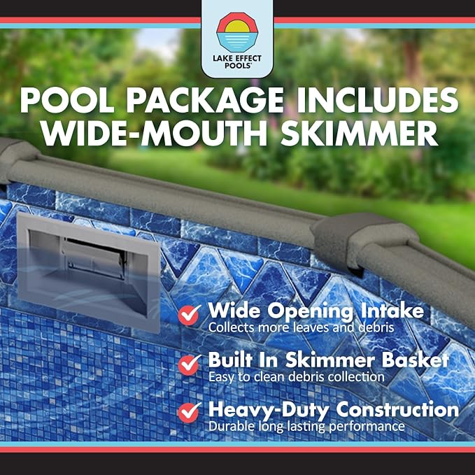 Lake Effect Pools 'Galleria' 15 ft Round Above Ground Swimming Pool | 52 Inch Steel Side Walls | Kit Includes: 25 Gauge Overlap Liner & Widemouth Skimmer