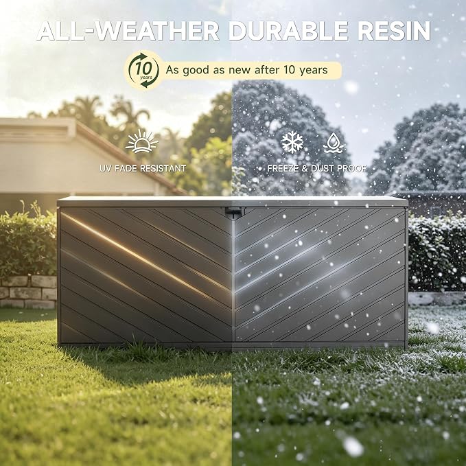 270 Gallon All-Weather Deck Box, Lockable Waterproof Resin Storage with UV Resistance for Patio Furniture, Garden Tools, Pool Accessories (Brown)